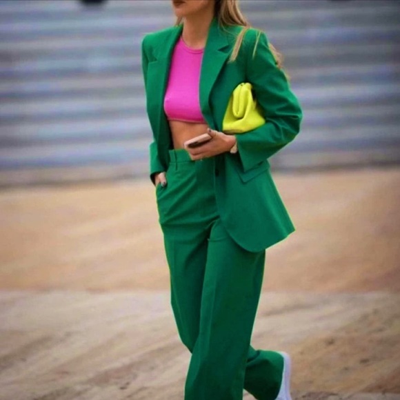 Zara Jackets & Coats Zara Set Green Blazer Ankle Pants Poshmark